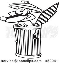 Cartoon Outlined Rascal Raccoon in a Trash Can by Toonaday