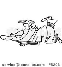 Cartoon Black and White Line Drawing of a Guy Relaxing on the Ground by Toonaday