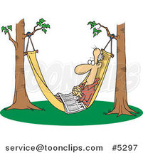 Cartoon Retired Guy Napping in a Hammock with a Newspaper by Toonaday