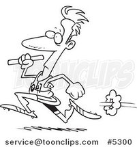 Cartoon Black and White Line Drawing of a Guy Running a Relay with a Baton by Toonaday