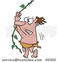 Cartoon Reluctant Guy Swinging on a Vine by Toonaday