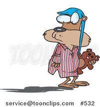 Cartoon Groundhog in Pajamas, Looking at His Shadow by Toonaday