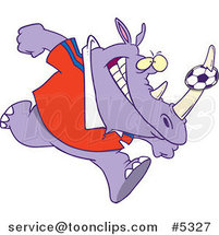 Cartoon Rhino with a Soccer Ball on His Horn by Toonaday