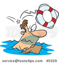 Cartoon Overboard Guy Floating on Wood by Toonaday