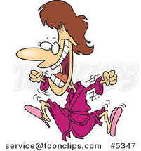 Cartoon Excited Lady Jumping in a Robe by Toonaday