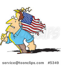 Cartoon Strong Guy Holding a Battered American Flag by Toonaday