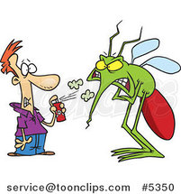 Cartoon Guy Spraying a Big Bug with Repellent by Toonaday