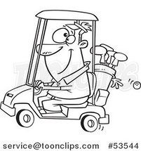 Cartoon Outlined Happy Guy Driving a Golf Cart by Toonaday
