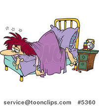 Cartoon Restless Lady Laying at the Foot of Her Bed by Toonaday