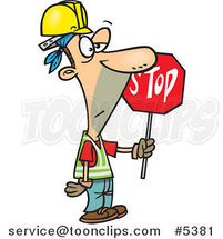 Cartoon Construction Guy Holding a Stop Sign by Toonaday