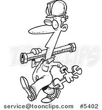 Cartoon Black and White Line Drawing of a Pipe Rigger by Toonaday