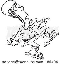 Cartoon Black and White Line Drawing of a Guy Roller Blading by Toonaday