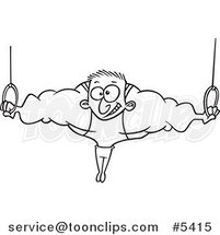 Cartoon Black and White Line Drawing of a Strong Olympic Guy on the Rings by Toonaday