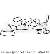 Cartoon Black and White Dog Sniffing Food in a Bowl by Toonaday