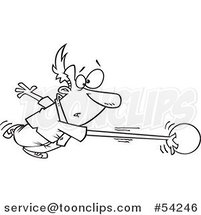 Cartoon Black and White Guy's Arm Stretching and Going with a Bowling Ball by Toonaday