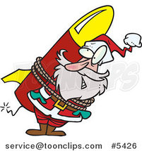 Cartoon Santa Strapped to a Rocket by Toonaday