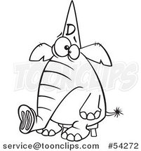 Cartoon Black and White Dumb Elephant Sitting on a Stool and Wearing a Dunce Hat by Toonaday