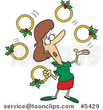 Cartoon Christmas Lady Juggling Five Golden Rings by Toonaday