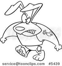 Cartoon Black and White Line Drawing of a Rogue Rabbit by Toonaday