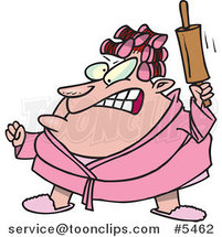 Cartoon Mad Lady Waving a Rolling Pin by Toonaday