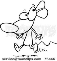 Cartoon Black and White Line Drawing of a Running Mouse by Toonaday