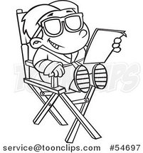 Cartoon Black and White Child Actor Reading a Script in a Directors Chair by Toonaday