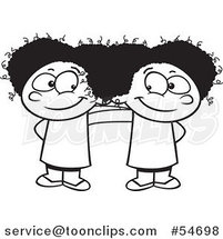 Cartoon Black and White Two Cute Happy Black Girls Standing Together by Toonaday