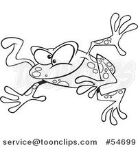 Cartoon Black and White Leaping Frog with His Tongue Hanging out by Toonaday
