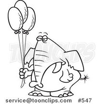 Cartoon Coloring Page Line Art of a Grumpy Elephant Holding Balloons by Toonaday