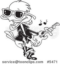 Cartoon Black and White Line Drawing of a Rocker Robin by Toonaday