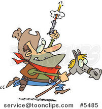 Cartoon Cowboy Shooting a Gun and Riding a Stick Pony by Toonaday