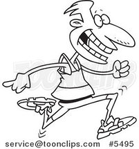 Cartoon Black and White Line Drawing of a Runner by Toonaday