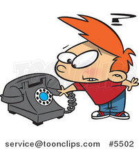 Cartoon Boy Trying to Use a Rotary Phone by Toonaday