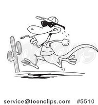 Cartoon Black and White Line Drawing of a Running Lizard by Toonaday