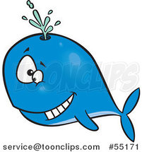 Cartoon Happy Blue Whale Spouting by Toonaday