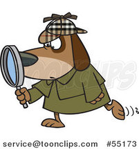 Cartoon Sleuth Dog Using a Magnifying Glass by Toonaday