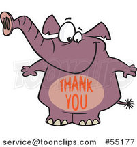 Cartoon Purple Elephant with a Thank You Belly by Toonaday