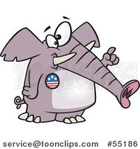 Cartoon Republican Elephant Wearing a Button and Holding up a Finger by Toonaday