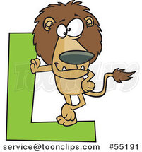 Cartoon Lion Leaning on a Letter L by Toonaday