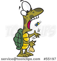 Cartoon Tortoise Popping a Fly into His Mouth by Toonaday