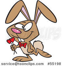 Cartoon Romantic Brown Valentine Bunny Rabbit Carrying Hearts by Toonaday