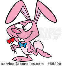 Cartoon Romantic Pink Valentine Bunny Rabbit Carrying Hearts by Toonaday