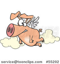 Cartoon Happy Pig Flying by Toonaday
