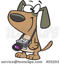 Cartoon Happy Brown Dog with a Camera Hanging from His Neck by Toonaday