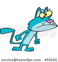 Cartoon Surly Blue Cat with Fists at His Side by Toonaday