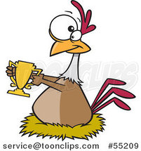 Cartoon Prized Chicken Holding a Golden Trophy by Toonaday