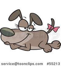 Cartoon Relaxed Modling Dog with a Bow on Her Tail by Toonaday