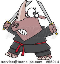 Cartoon Ninja Rhino Holding Swords by Toonaday