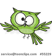 Cross Eyed Green Owl Flying Cartoon by Toonaday