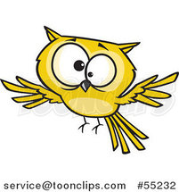 Cross Eyed Yellow Owl Flying Cartoon by Toonaday